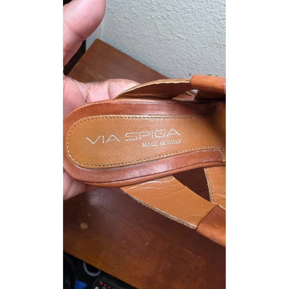 Via Spiga Sandals Womens 6.5M Brown Leather Strappy Block Heel Mules Italy 50